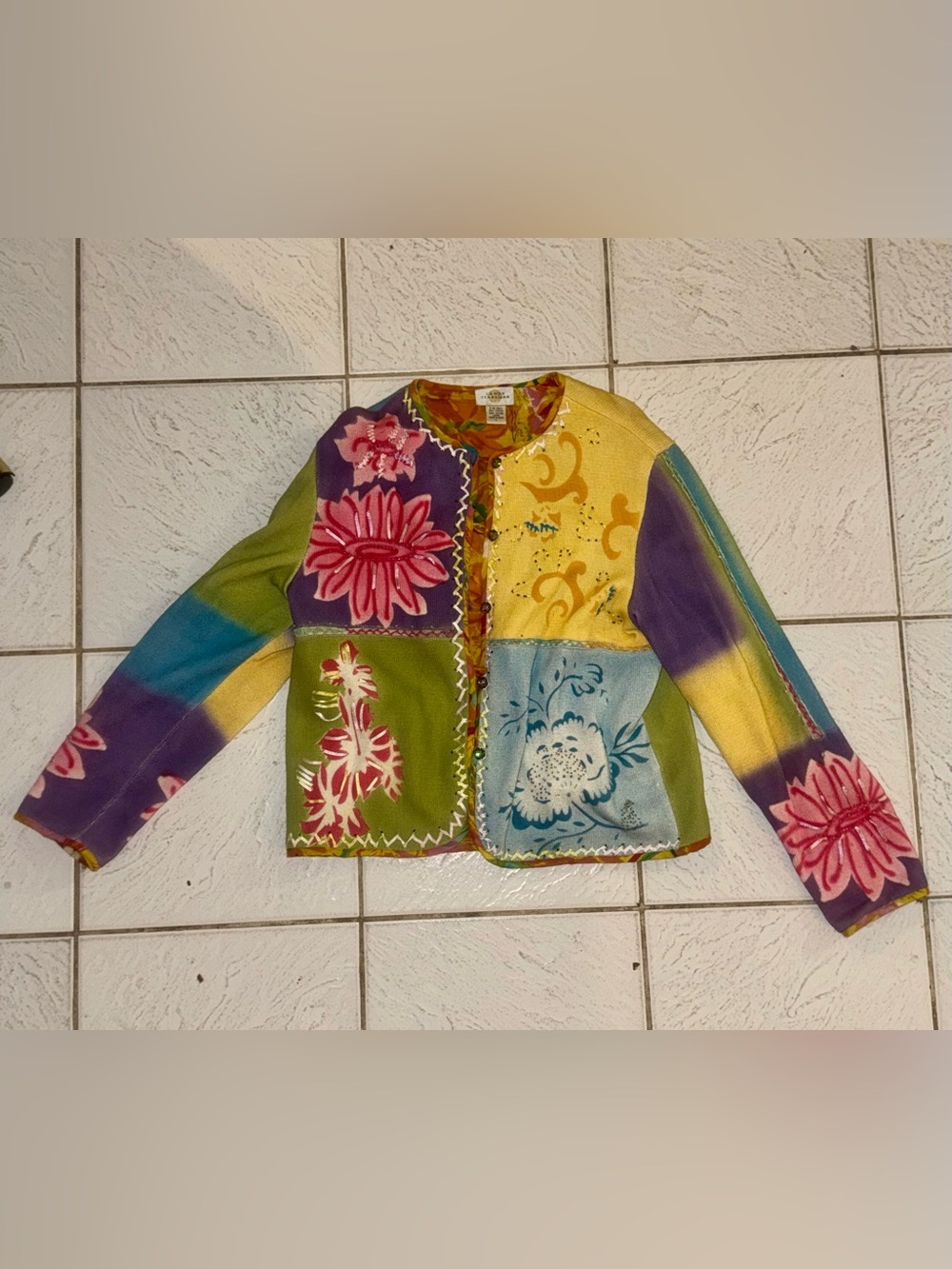 Patchwork Floral Button-Front Women's Jacket - Multi